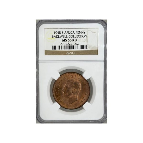 1948 South Africa 1 Penny MS 65 RD NGC. Finest Known Stand Alone