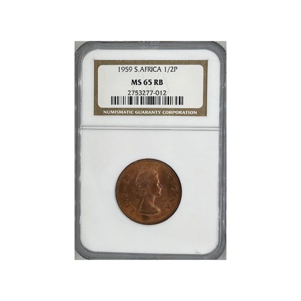 1959 South Africa 1/2 Penny MS 65 RB NGC. Finest Known