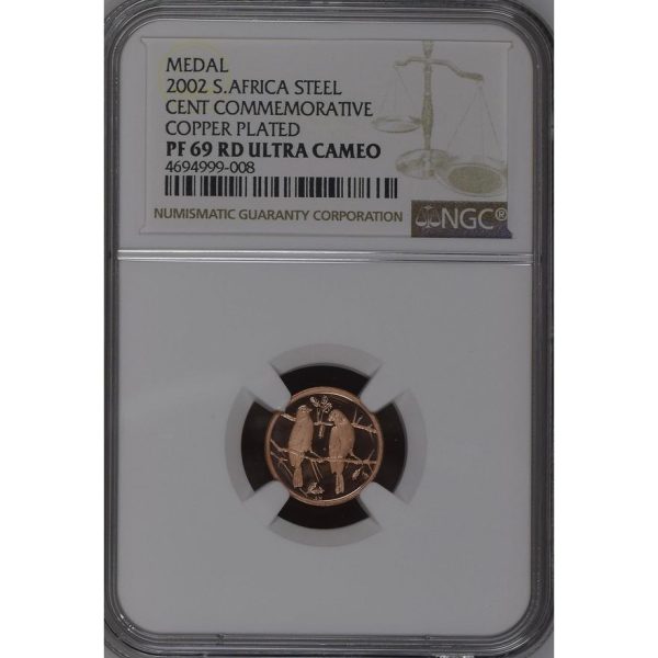 2002 South Africa Steel Cent Medal Commemorative Copper Plated PF 69 RD Ultra Cameo NGC. Finest Known
