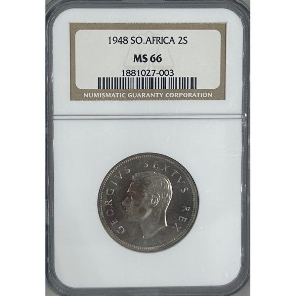 1948 South Africa 2 Shillings MS 66 NGC. Finest Known