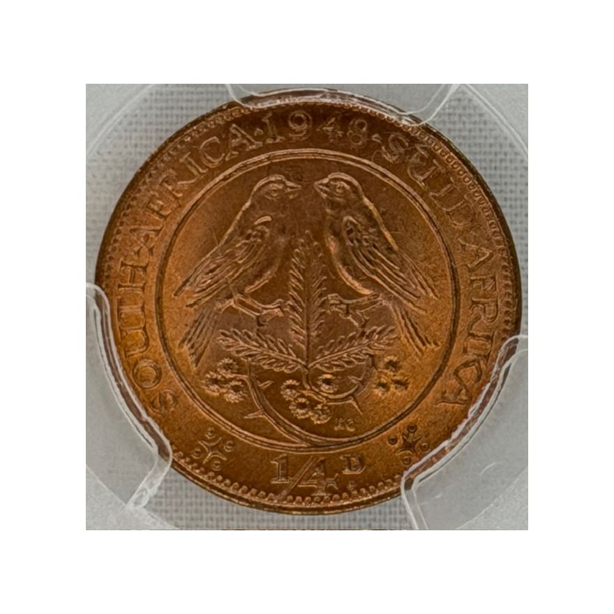 1948 South Africa 1/4 Penny MS 66 RD PCGS. Finest Known Stand Alone - Image 3