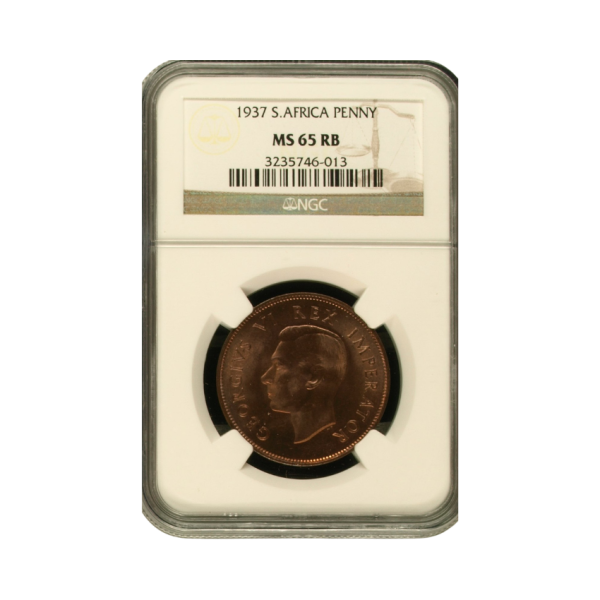 1937 South Africa Penny MS 65 RB NGC Graded