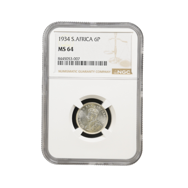 1934 South Africa 6 Pence MS 64 NGC Graded