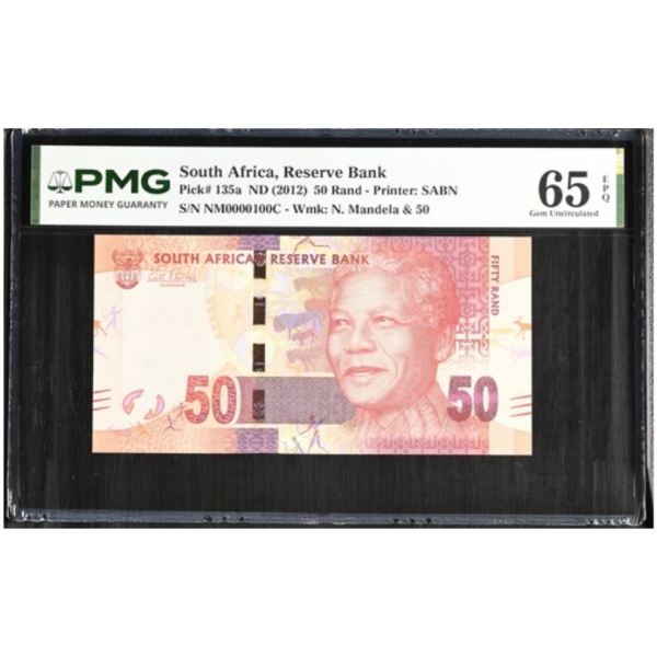 South Africa, Reserve Bank Pick#135a ND (2012)50 Rand- Printer: SABN S/N NM0000100C- Wmk: N. Mandela & 50