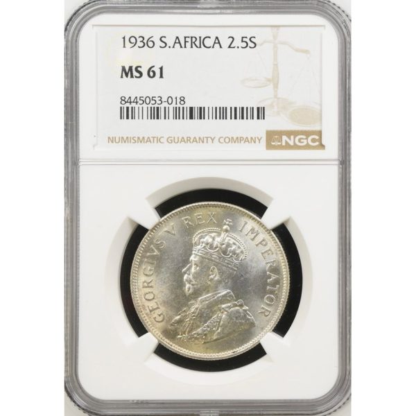 1936 South Africa 2.5 Shillings MS 61 NGC